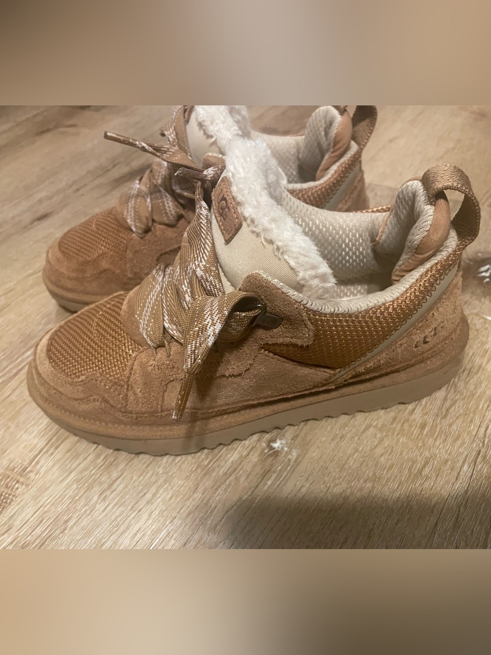 UGG Kids Suede & Textile Sneakers with Faux-Shearling Trim - Tan